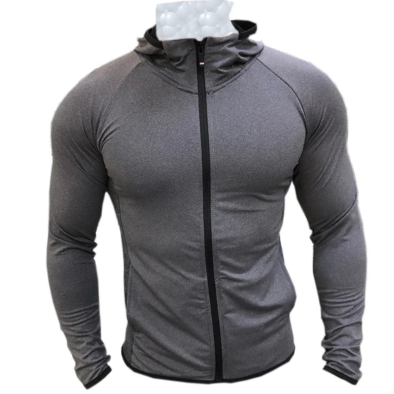Winter Autumn Hoodies Sport Shirt Men Hat Zipper Running Jackets Fitness.