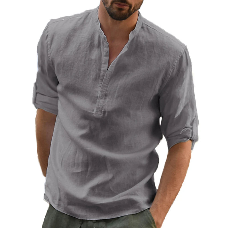 KB New Men's Casual Blouse Cotton Linen Shirt Loose Tops Long Sleeve.