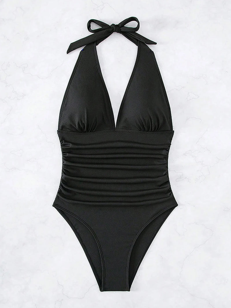 Sexy Deep V-Neck One Piece Swimsuit For Women.