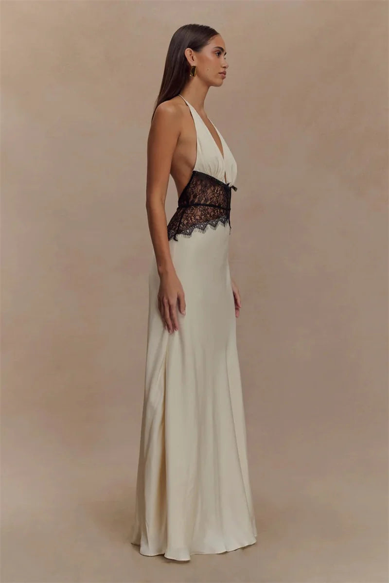 Mozision Summer Backless Sexy Maxi Dress Women Gown Patchwork.