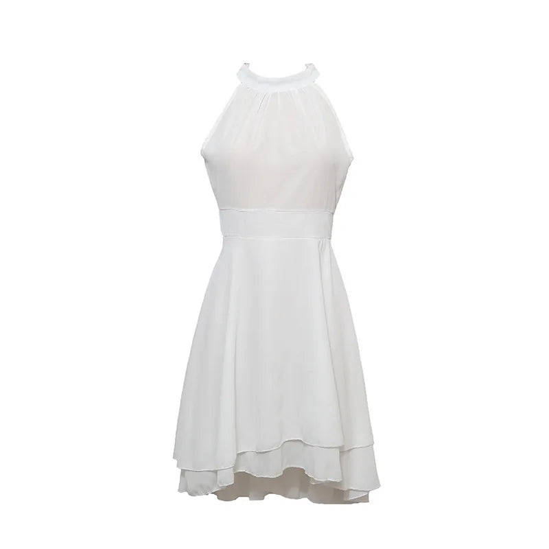Women’s Elegant Dress Summer Solid High Waist Halter Sleeveless Midi Dresses.