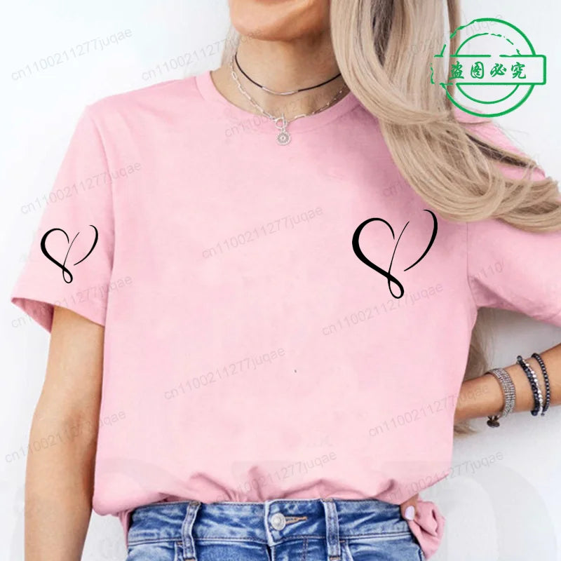 Women Love Heart Design T-Shirts Fashion Casual Short Sleeve.