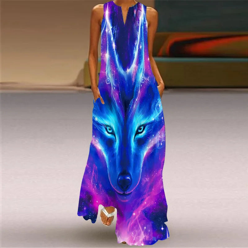 Vintage Print Maxi Dress For Women.