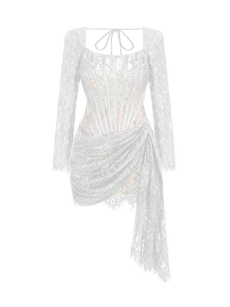 Women’s Sexy Lace See-through Patchwork Corset Dress.