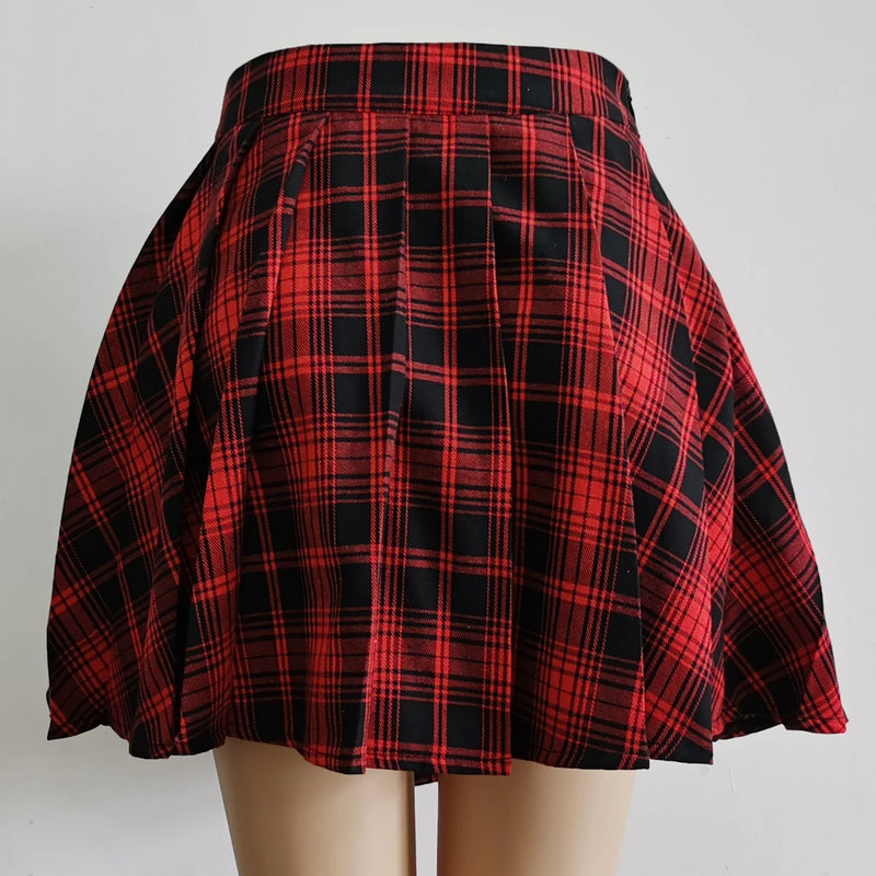 Gothic Sweet Women Pleated Skirt Fashion Plaid Mini High Waist Chic Skirt.