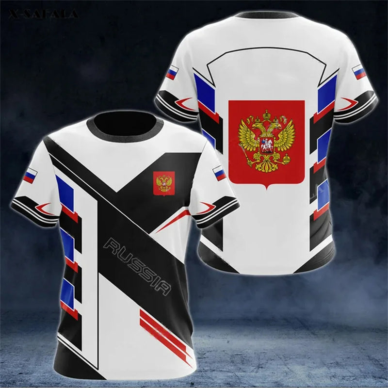 Men's T-shirts Casual Fashion Summer New Russian Flag Short Sleeved Tops.