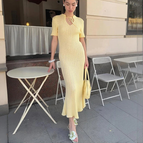 Elegant Sweater Dress Summer High Waist Woman Dress.