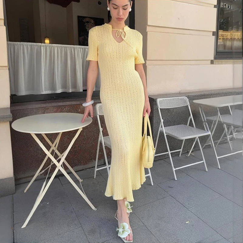 Elegant Sweater Dress Summer High Waist Woman Dress.