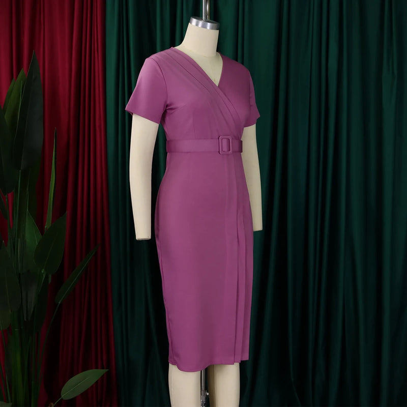 Classy Official Dresses for Ladies Elegant Bodycon Dress Short Sleeve.