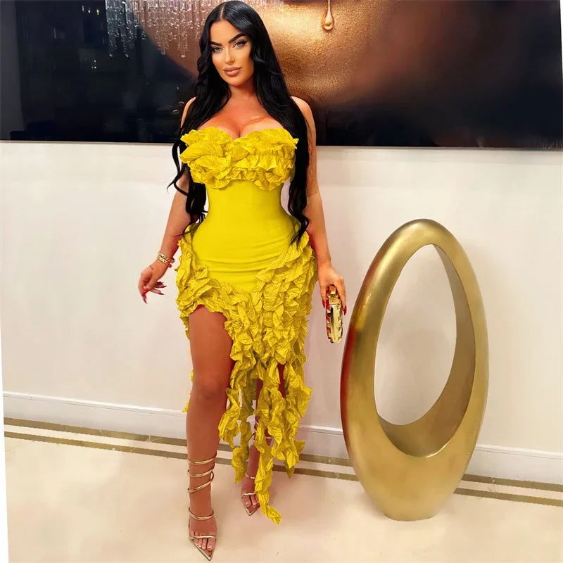 Elegant Ruffles Tassel Birthday Dress for Women.