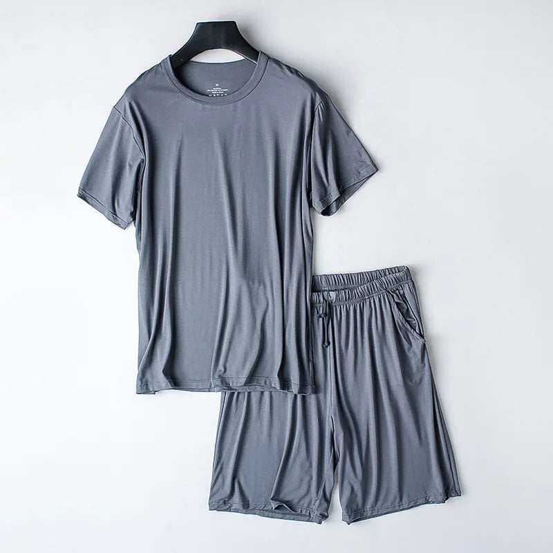 Modal Cotton Pajamas Suit Summer Men's Thin Loose Short-sleeved Shorts.