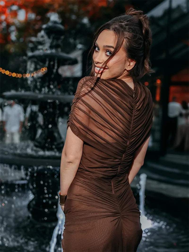 Women’s Mozision Hollow Out Short Sleeve Sexy Maxi Dress.
