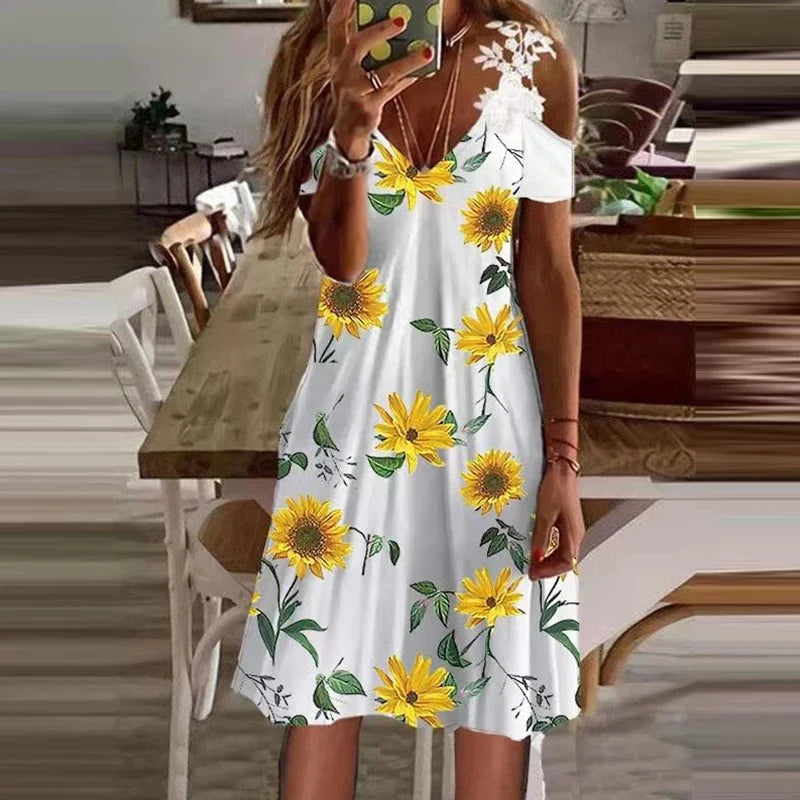 Women's Fashionable Lace V-neck Suspender Dress.