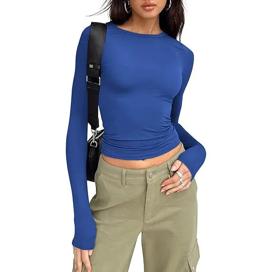 1pcs Four Seasons Fashion Senior Women T-shirt Long Sleeve Crew Neck.