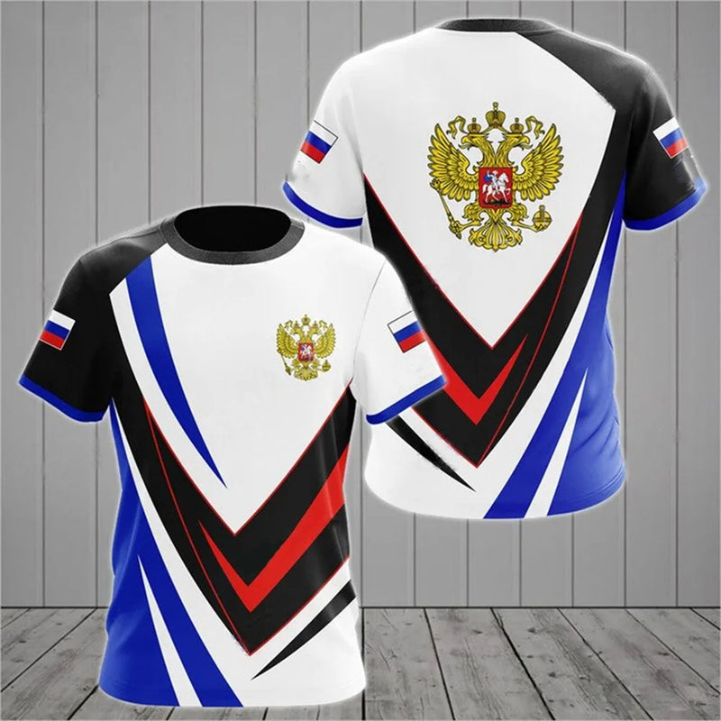 Men's T-shirts Casual Fashion Summer New Russian Flag Short Sleeved Tops.