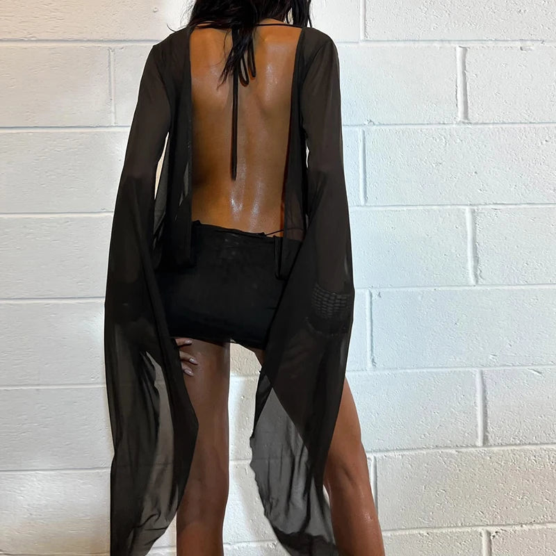 Women’s Mesh Irregular  Mini Dress Sexy See Through Chic.