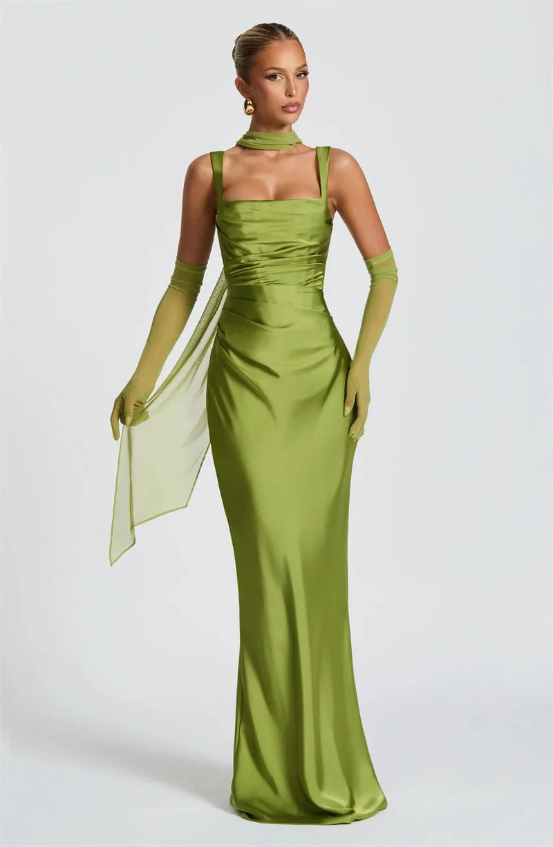 Mozision Satin Backless Sexy Maxi Dress Women Elegant.