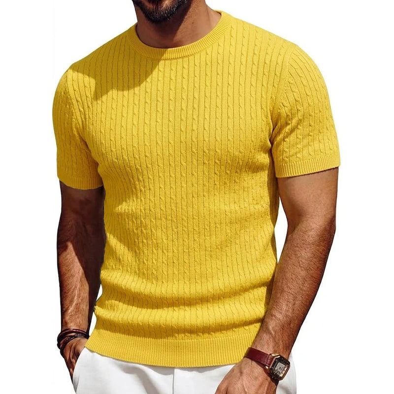 Men’s Short Sleeve Soft Textured Knit Pullover Summer Knit Shirt Casual Tshirts.
