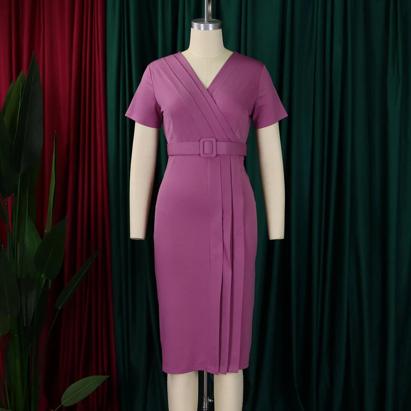 Classy Official Dresses for Ladies Elegant Bodycon Dress Short Sleeve.