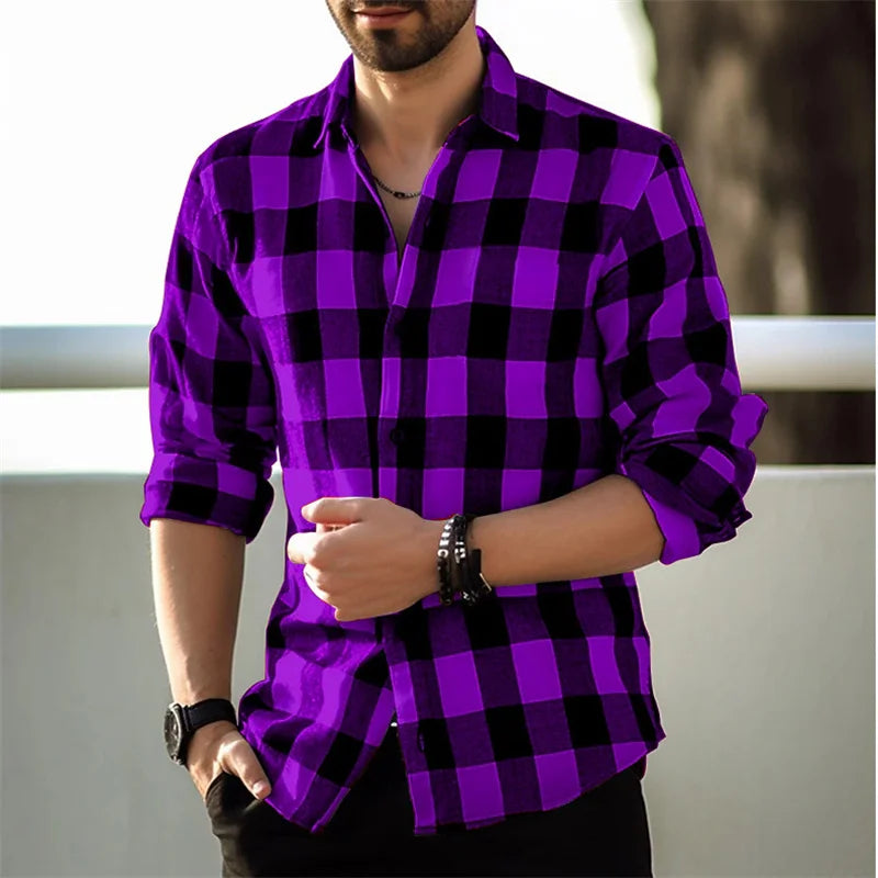 Fashion Style Black And White Plaid Shirt Men's Long-sleeve Shirt Summer.