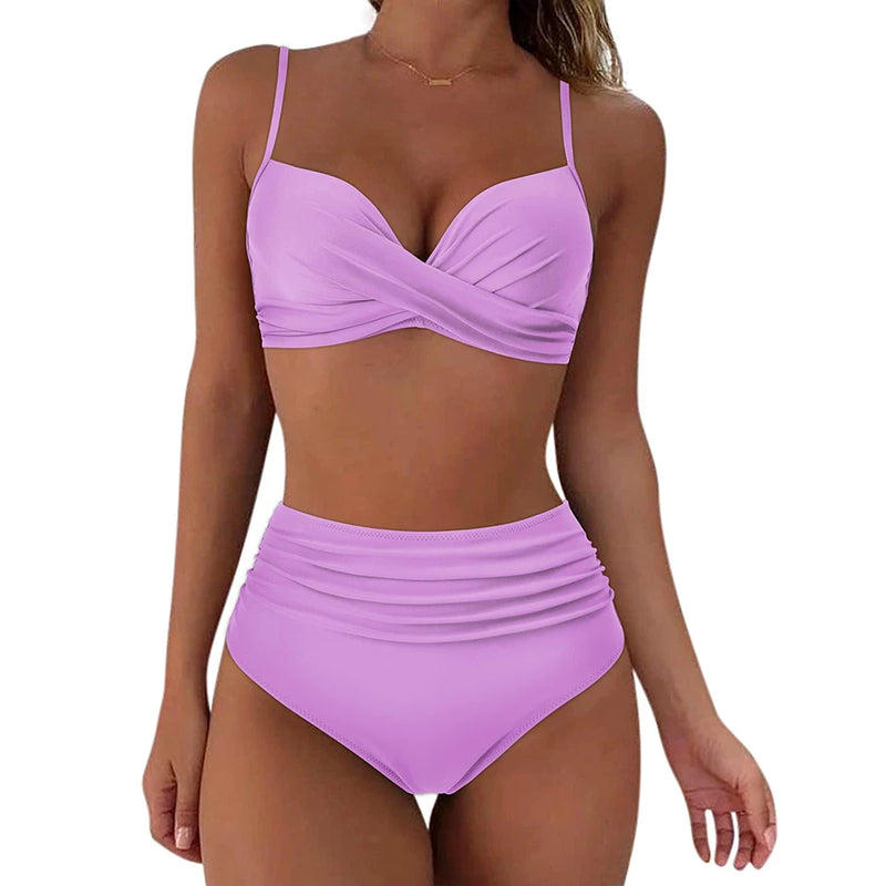 Vintage High Waist Bikinis Women Push Up Swimwear Printed Swimsuit Female.