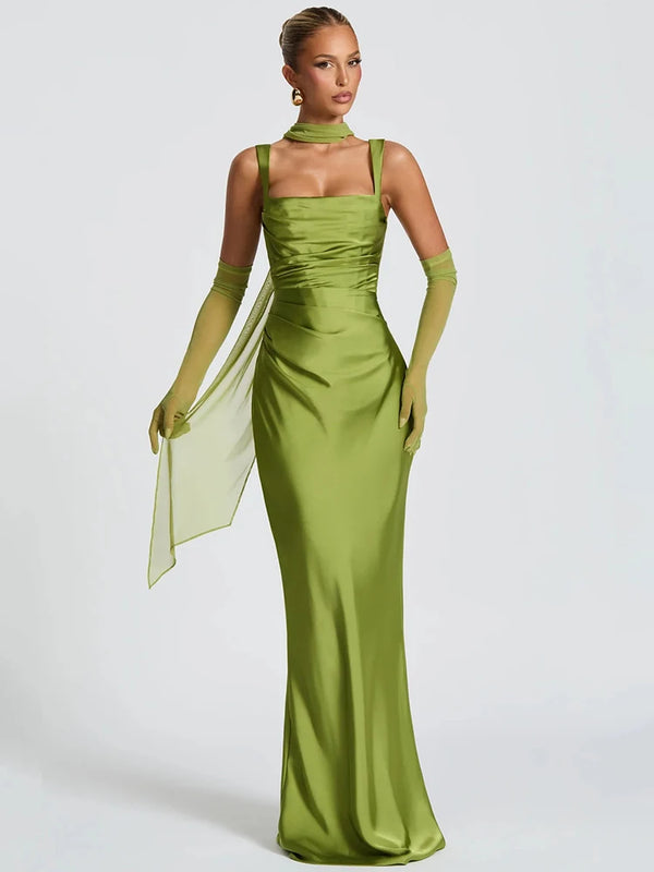 Mozision Satin Backless Sexy Maxi Dress Women Elegant.