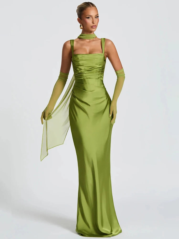 Mozision Satin Backless Sexy Maxi Dress Women Elegant.