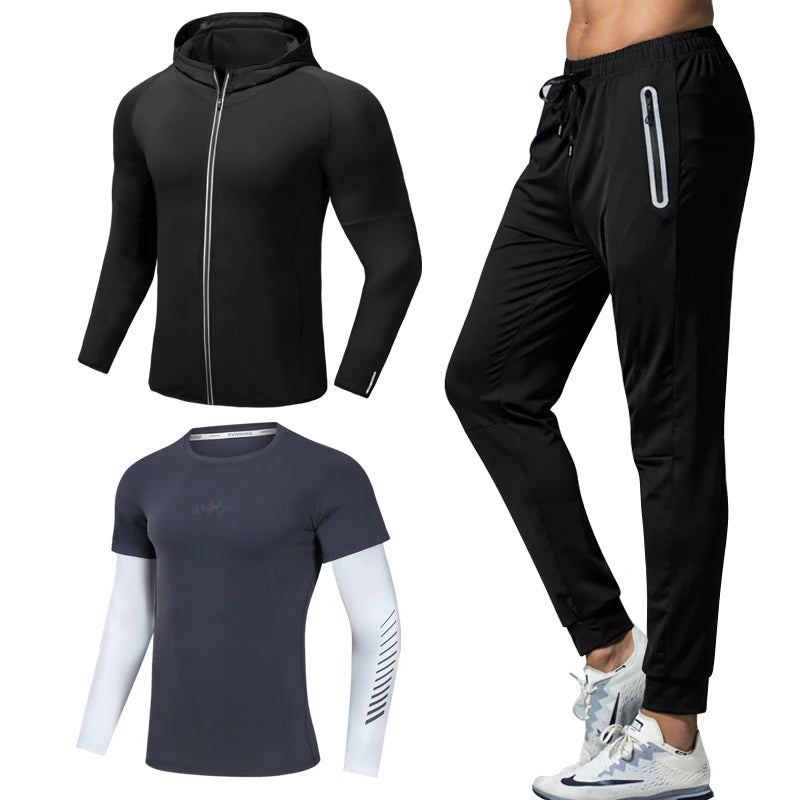 Quick Dry Men's Running Jacket Training Sportswear Set Gym Fitness.