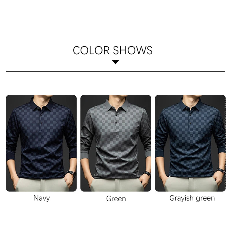 BROWON Polo Shirts for Man Autumn Business Slim Fit Long Sleeve T Shirt.