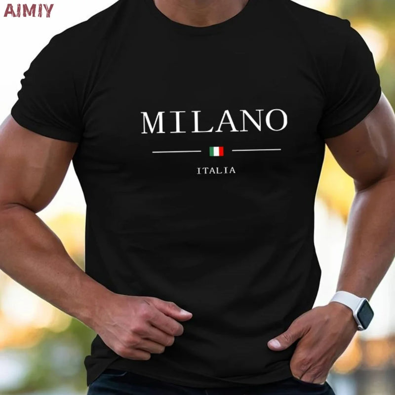 Man T-Shirt Casual Oversized Sports Loose Plus Milano Print Clothing Comfortable.