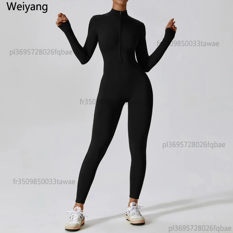 Yoga Boilersuit Long Sleeved Women's Sportswear Gym Zipper Jumpsuits.