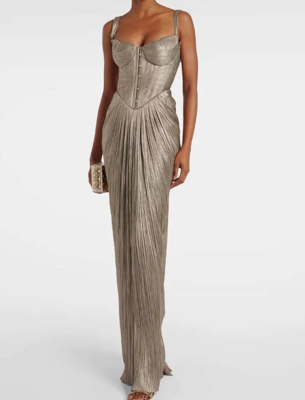 Sexy V-neck Draped Slim Suspender Dress Women Elegant Hight Waist.