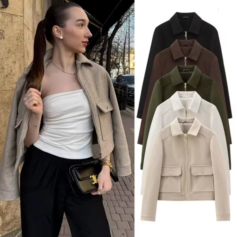 Women's Zipper Jacket Coat New Winter Long Sleeve Pocket Outerwear Coat.