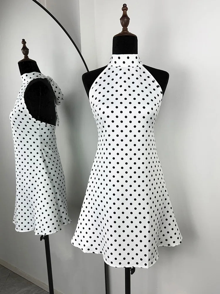 Tornova Polka Dot Halter Sleeveless Dress For Women.