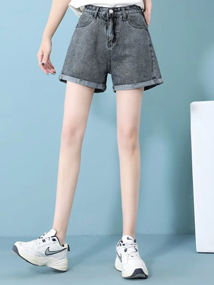 Summer Women Rolled Edge Hot Denim Shorts Lady Korean.