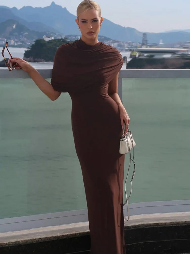 Mozision Irregular Ruched Sexy Maxi Dress For Women.
