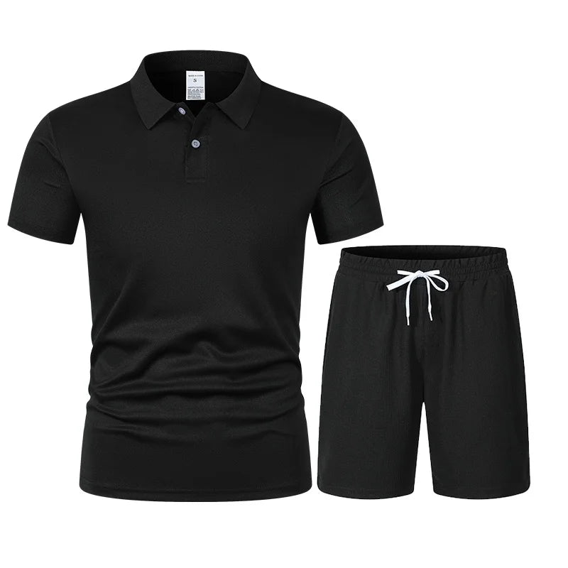 Summer men's Polo shirt, T-shirt and shorts casual set is suitable.