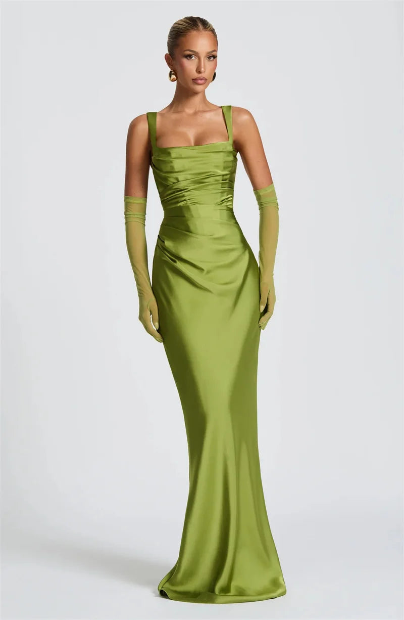 Mozision Satin Backless Sexy Maxi Dress Women Elegant.