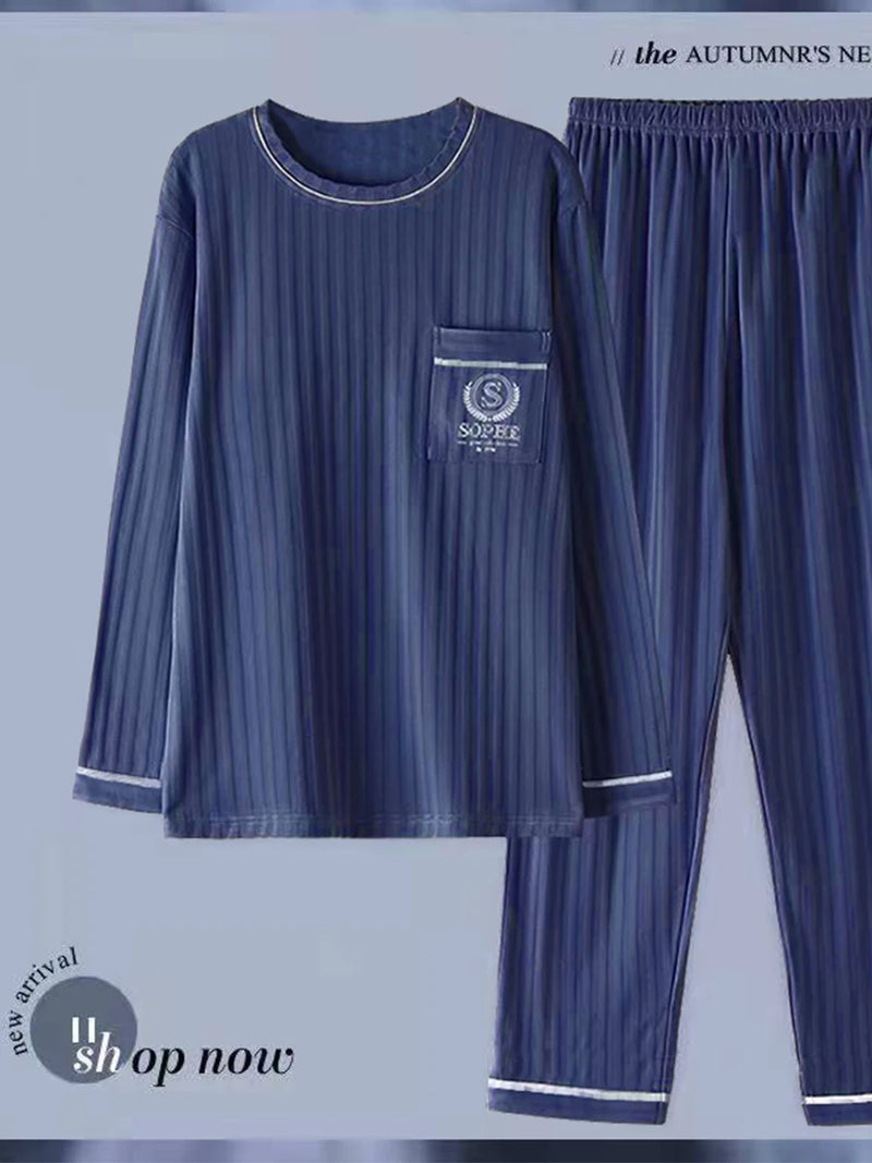 Teenage Men's Pajamas Long-Sleeved Spring and Autum.