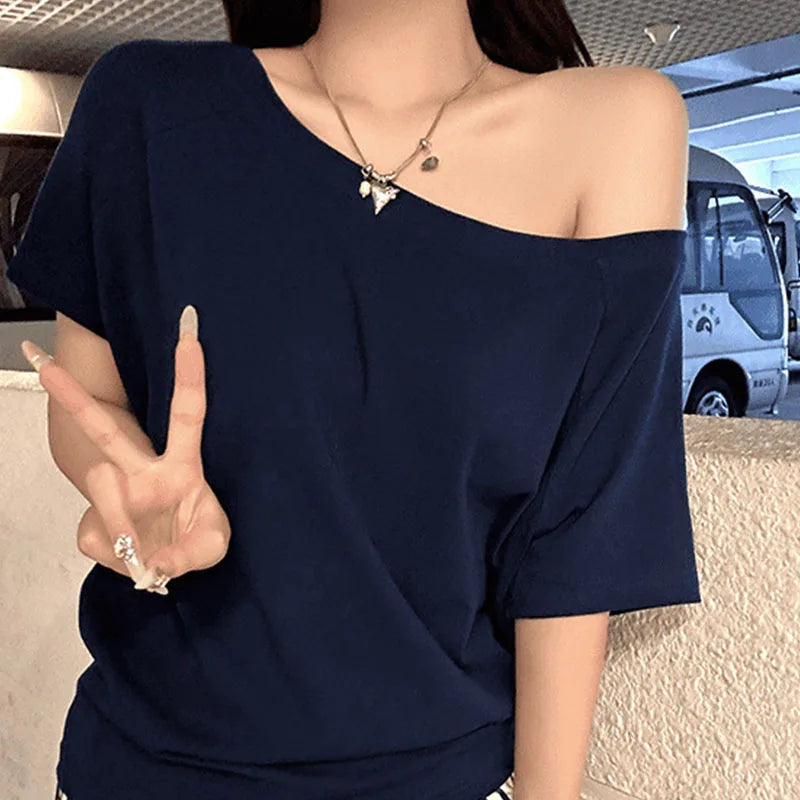 1pcs Summer Women Basic Model Solid Color T-Shirt Lady Short-Sleeved.