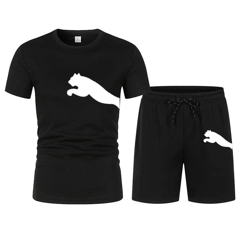 Men's summer T-shirt and shorts set, trendy men's breathable sports set.