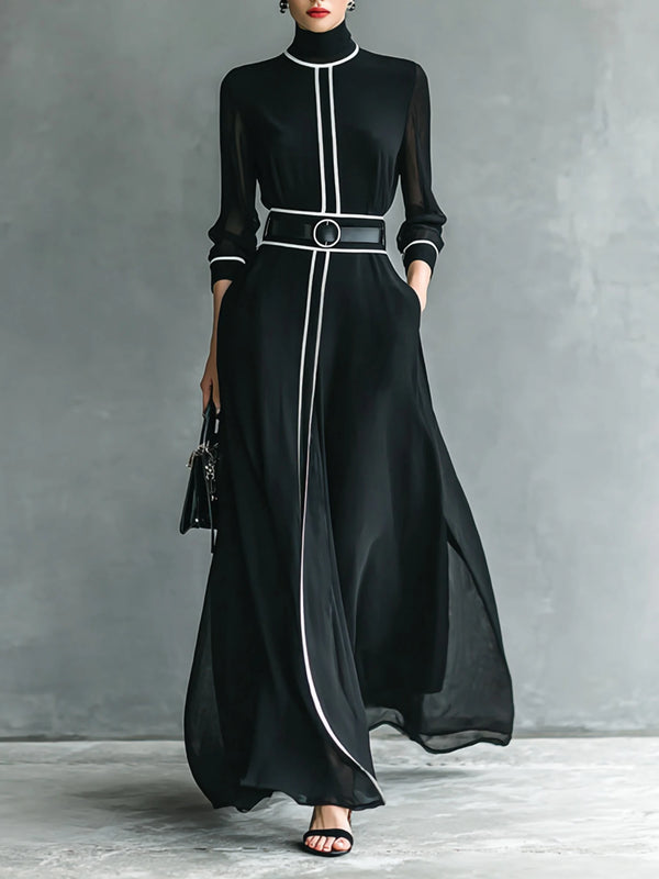 Women’s French Elegant Chiffon Maxi Dress.
