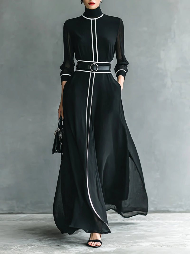 Women’s French Elegant Chiffon Maxi Dress.