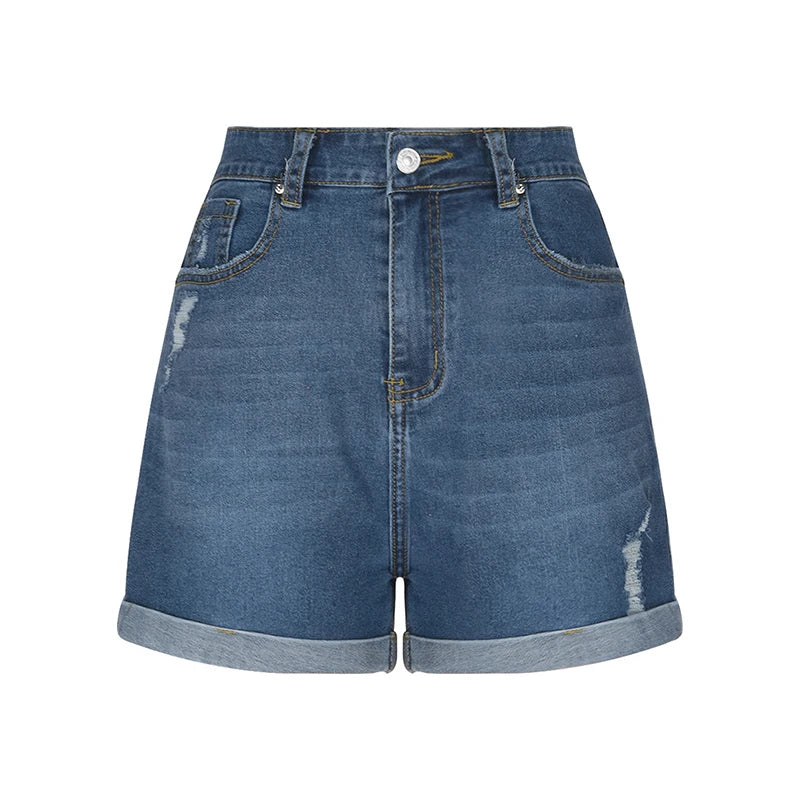 Women Jean Shorts Summer New Straight Slimming Denim Shorts.