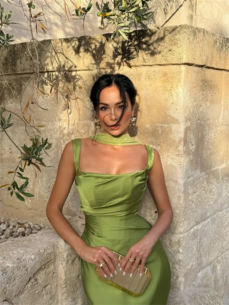 Mozision Satin Backless Sexy Maxi Dress Women Elegant.