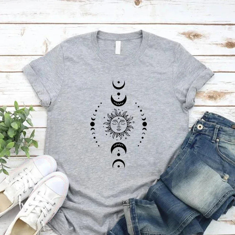 Sun and Moon Stars T-Shirt Celestial Tshirt Boho Sun Moon T-Shirts Women.
