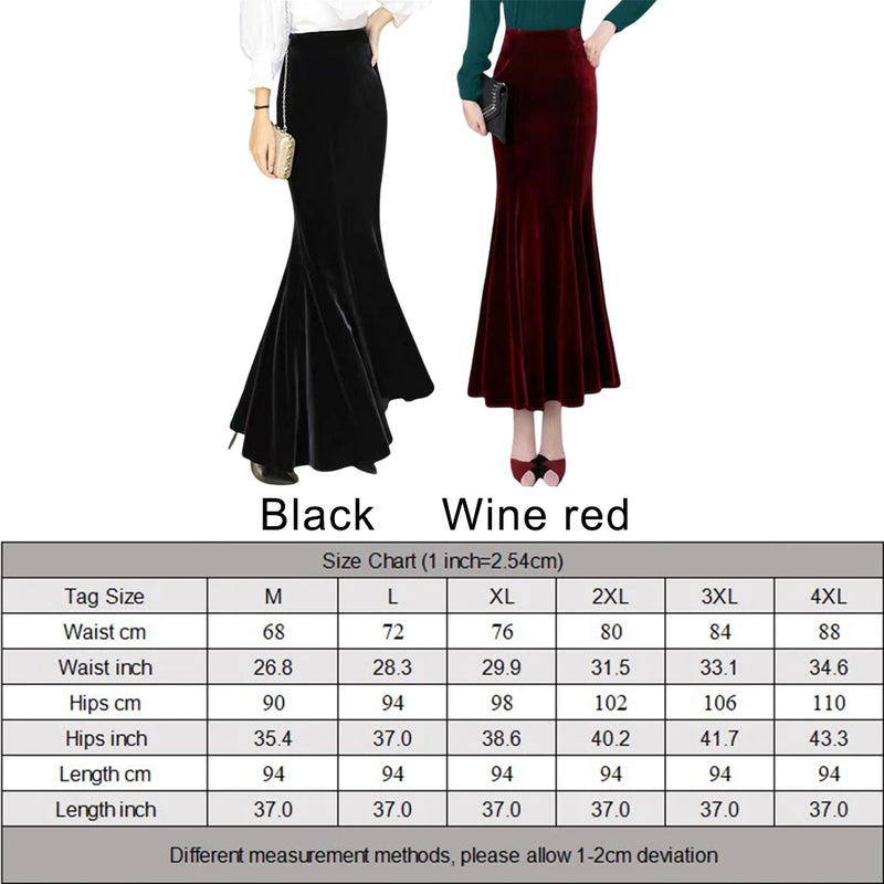 Womens Velvet Skirt Fashion Slim Mermaid Skirt Solid Color High Waist.