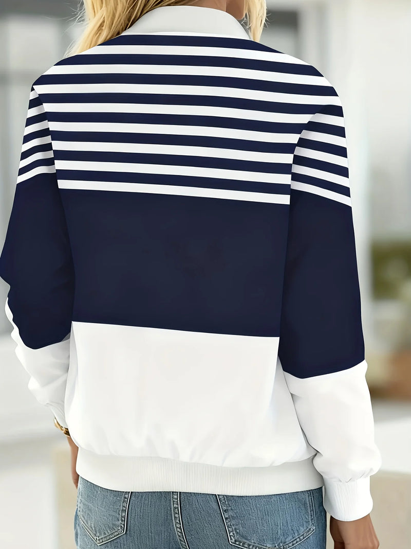 Spring and Autumn New Fashion Women's Striped Print Zipper Outerwear.