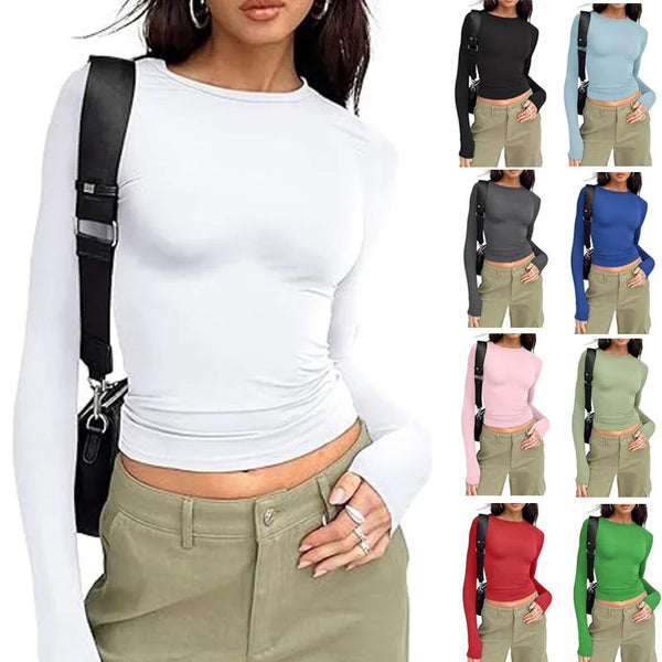 1pcs Four Seasons Fashion Senior Women T-shirt Long Sleeve Crew Neck.