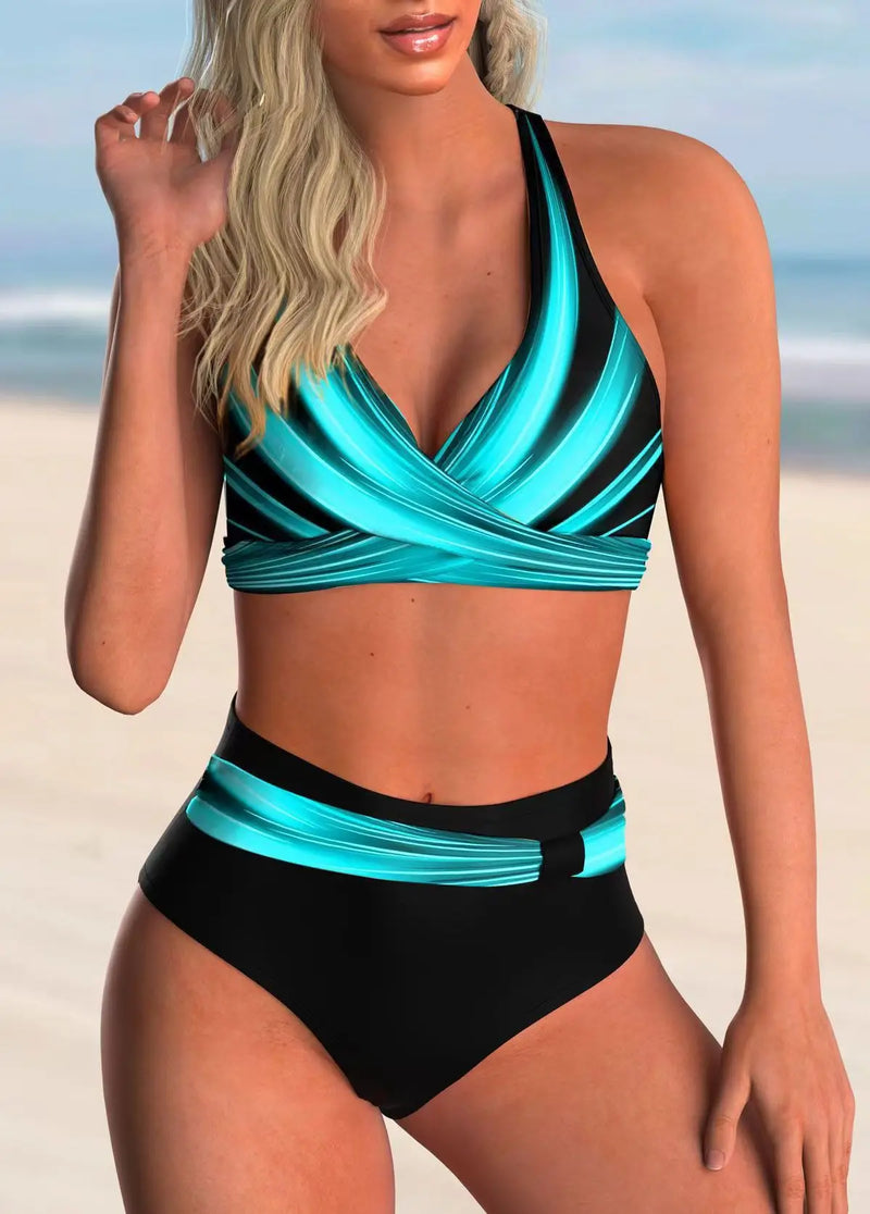 High Waisted Bikini Set for Women Two Piece Swimsuit Tummy Control Ruffle.